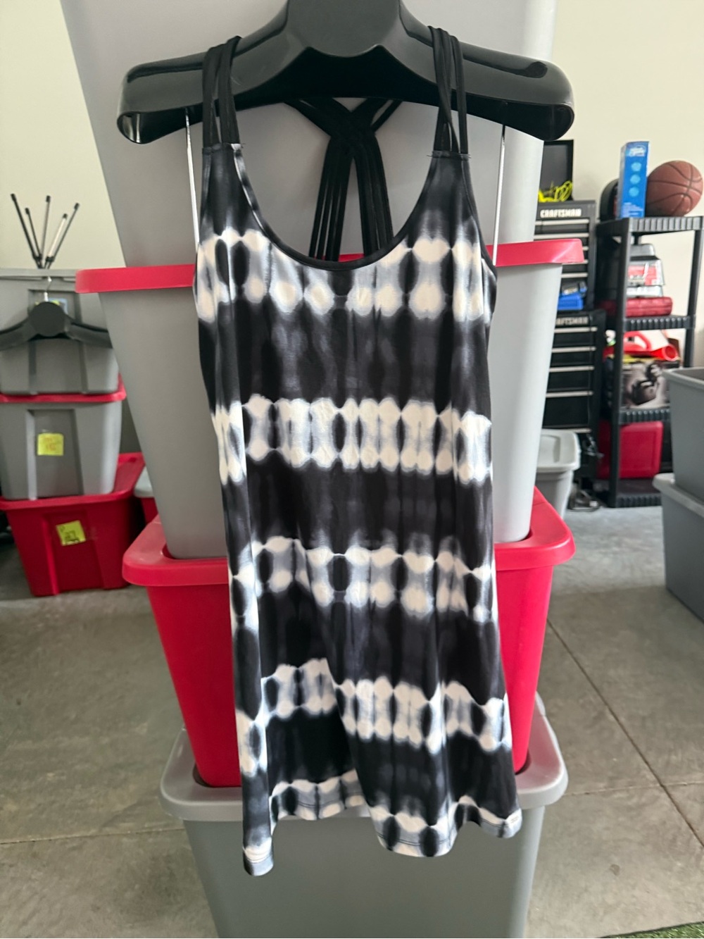 Women's Black & White Tie-Dye Strappy Summer Dress p12